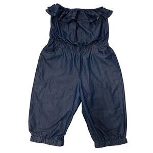 Drama: Romper Lightweight Jean, Layered Ruffled, Straight Across Design (1X)